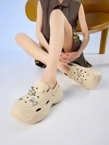 Women's Eva Thick Sole Slippers with Bowknot & Pearl Decorations, Breathable Ventilated Design, Non-Slip Outsole, All-Season Comfort