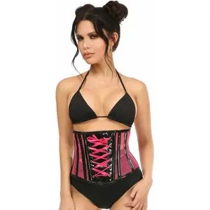 Top Drawer Neon Pink Patent & Fishnet Underbust Corset