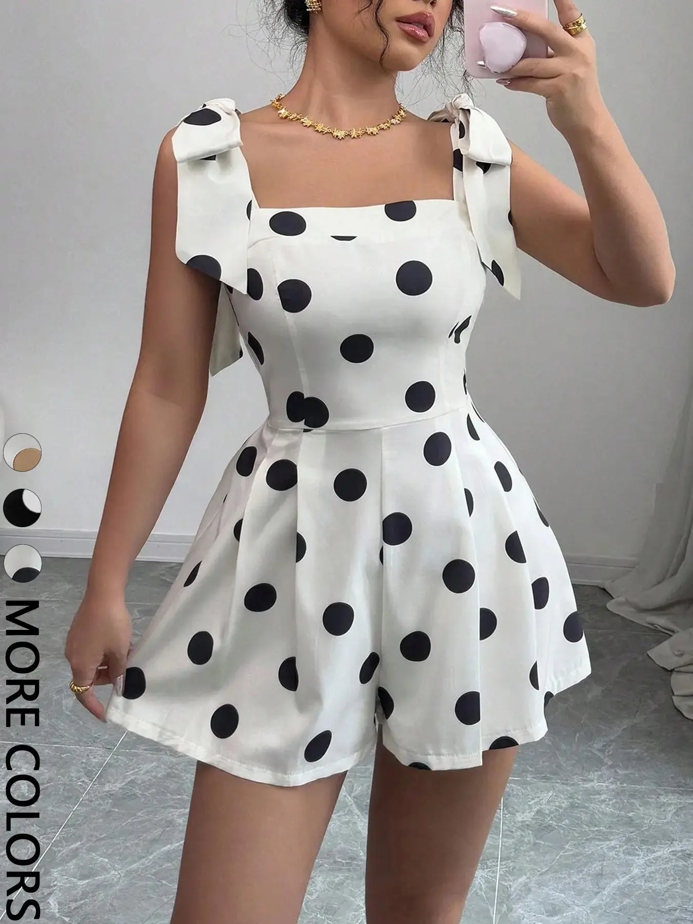 Elegant and sexy, polka dots, sleeveless Strappy lace-up A-line jumpsuit, Womenswear, suitable for party and graduation season