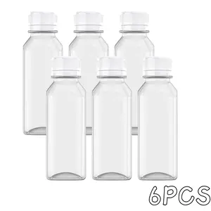 6 Pcs 8 Oz Juice Bottles Plastic Milk Bottles Bulk Beverage Containers with Tamper Evident Caps Lids White for Milk, Juice, Drinks and Other Beverage Containers