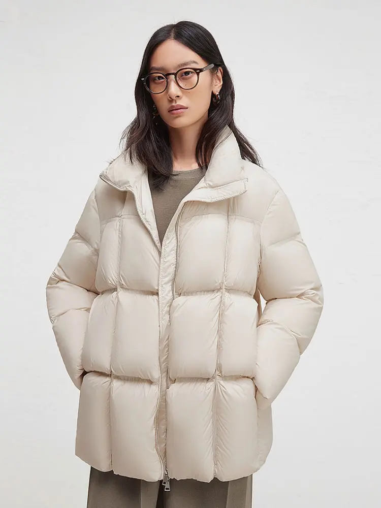 90 white duck down stand collar loose down jacket women's winter new style loose warm bread coat