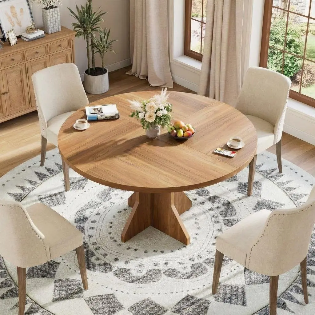 Summervibes Flash sale home items Space-Saving 47" Round Dining Table for 4-6 – Modern Circle Table with Sturdy Pedestal Base – Dining Room & Kitchen Furniture – Perfect for Apartment, Living Room, Apartment Furniture