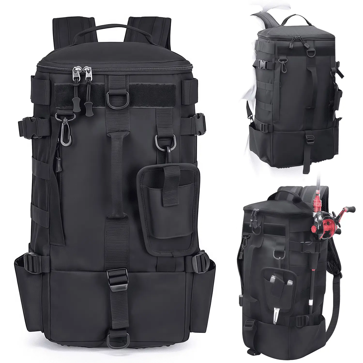 Fishing Sling Backpack with Rod Holder Waterproof Tackle Bag for Camping Hiking Travel
