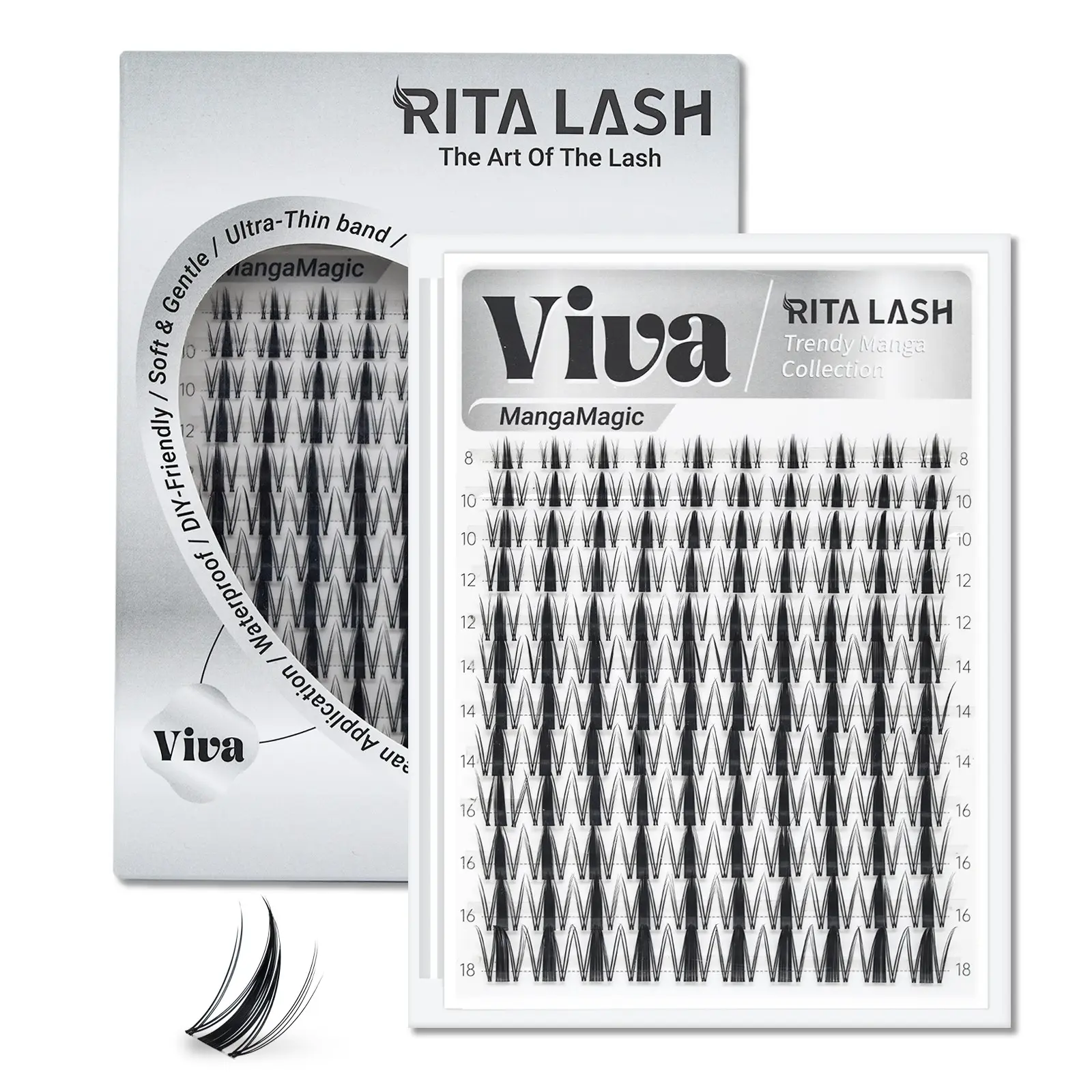 Viva RITALASH MangaMagic Collection Upgrade U Lashes, Ultra-Dense Waterproof Long-Lasting Eyelash Extensions, Fluffy Cluster Mega-Volume Wet-Look Lashes, Beginner-Friendly DIY for a Flawless Voluminous Effect