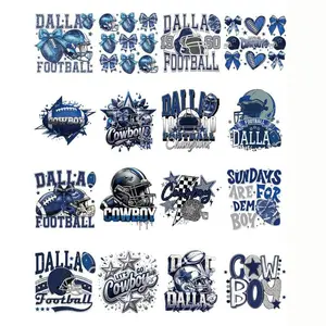 Football UV DTF Wraps - 16 Sheets Blue Cowboy Uvdtf Cup Stickers for 16 oz Waterproof Personalized Sports Helmet Rub on Transfers Decals for DIY Glass Water Bottle Mugs Tumblers Wood Crafts Custom Decal Sticker Packs