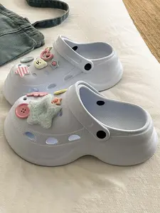 DIY Cute Platform Clogs Slippers Removable Cartoon Charms Height Boost Breathable Kawaii Aesthetic Perfect for Summer Street Home Wear