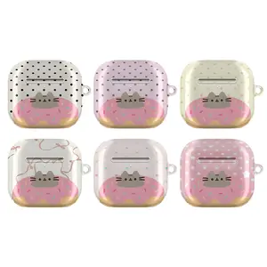 Pusheen Cat Donut AirPods Case – Cute Kawaii Grey Kitty Pink Dessert Cover, Aesthetic Coquette Bow Heart Glitter Star Pattern, Case for AirPods Pro/Pro 2, AirPods 1/2/3/4 Cases – Sweet Treats Gift for Women Girl