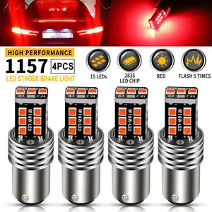 4PCS 1157 LED Red Strobe Flashing Blinking Brake Stop Tail Parking Light Bulbs