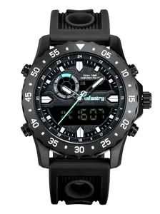 Infantry Eagle Dark Heart Watch, Sporty Style, Quartz Movement, Dial, Stainless Steel Case, Luminous Rubber Strap, Men's Fashion,  ESSENTIAL - The Dual Timer