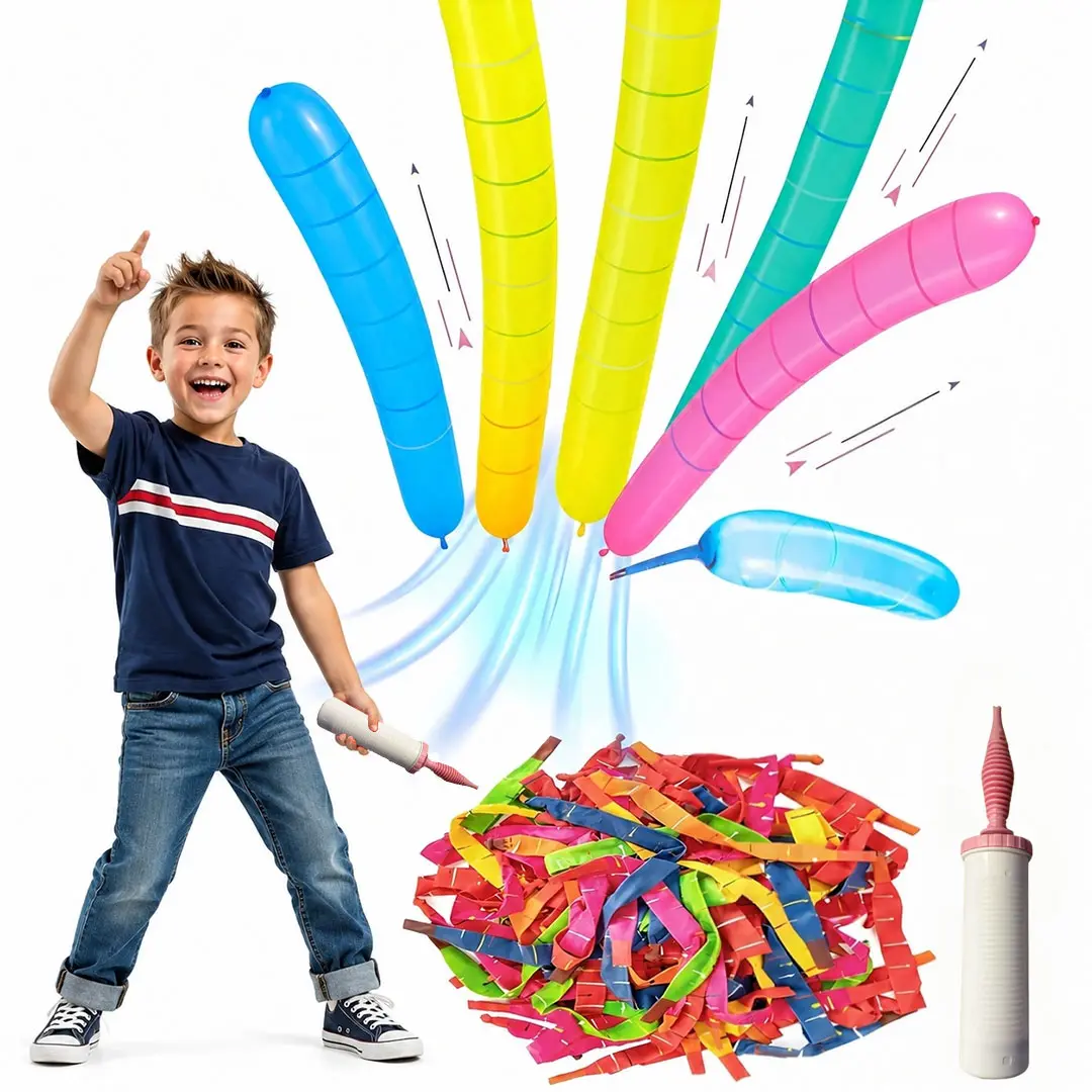 100-Pack Rocket Balloon Set, Balloon Party Supplies with Aerodynamic Tip, Inflator Pump, Reusable No-Refill Design for Indoor & Outdoor Fun, Kids’ Toys, Gifting Option, Inflator Balloon Pump