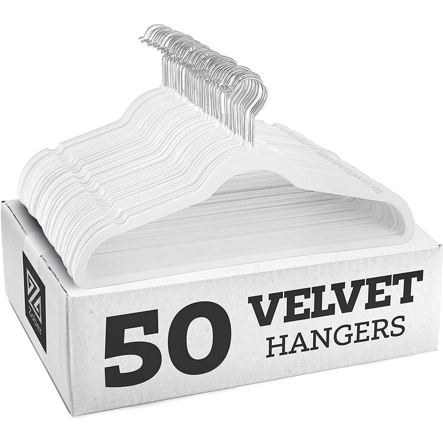 50-Pack White Velvet Hangers - Non-Slip Felt Design, 360° Rotatable Hooks, Ultra-Thin Space-Saving Style with Shoulder Notches for Heavy-Duty Closet Organiser, Hanging Home Organization Supplies by Sohochic