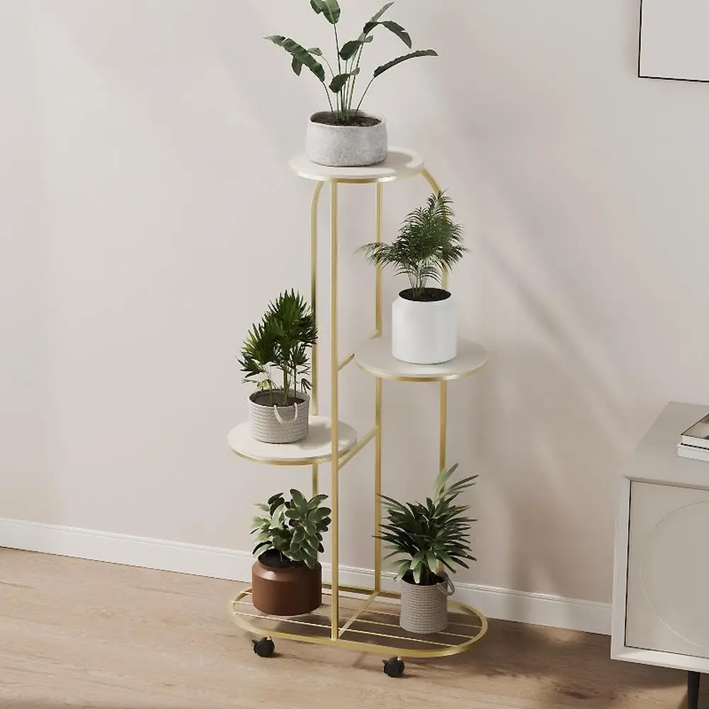 GARVEE Metal flower rack, 5 levels, plant rack, multi-layer flower stand, plant stand, flower bench, flower ladder, plant ladder, standing rack for indoor and outdoor use, gold, 104 cm