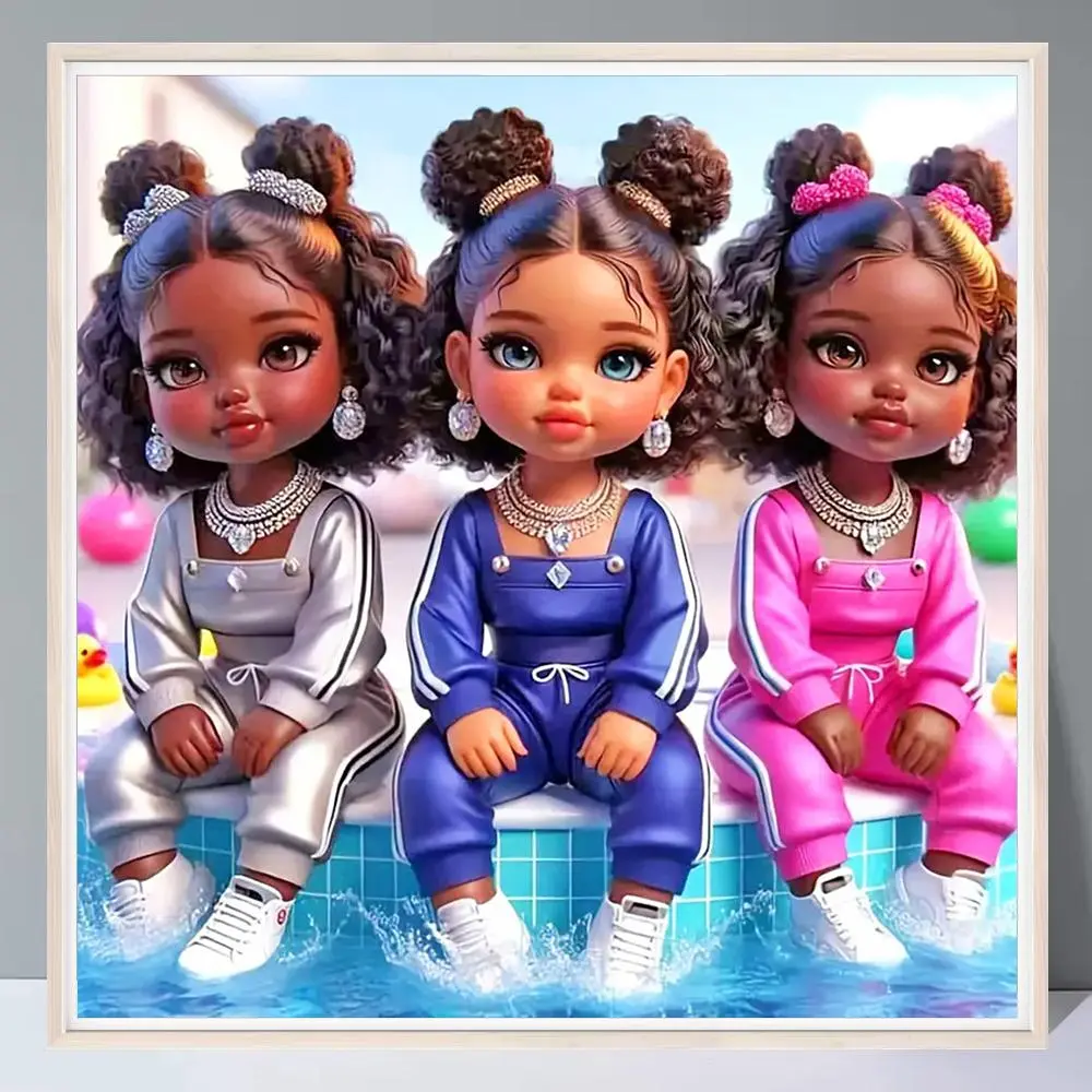 5D Diamond Arts Colorful Painting Kit, 1 Set African Teenager Diamond Pattern Design DIY Diamond Embroidery Arts Colorful Painting without Frame, Handmade Wall Decor