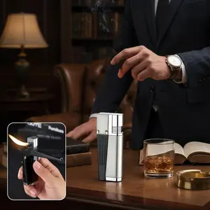 (Butane Gas Not Included) oldable Pipe Lighter, 2-in-1 Metal Pocket Pipe with Built-in Refillable Butane Lighter and Weed Screen Bowl, Unique Gift for Men