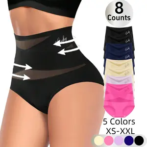 Lucky Women's High-Waist Shaping Panties 8-Pack Seamless Ice Silk Mesh Control Briefs Tummy Slight Shaping Slimming & Butt Lifting Underwear Breathable Everyday Comfort Fit Smooth Fashion Style Womenswear Matching Basic Minimalist