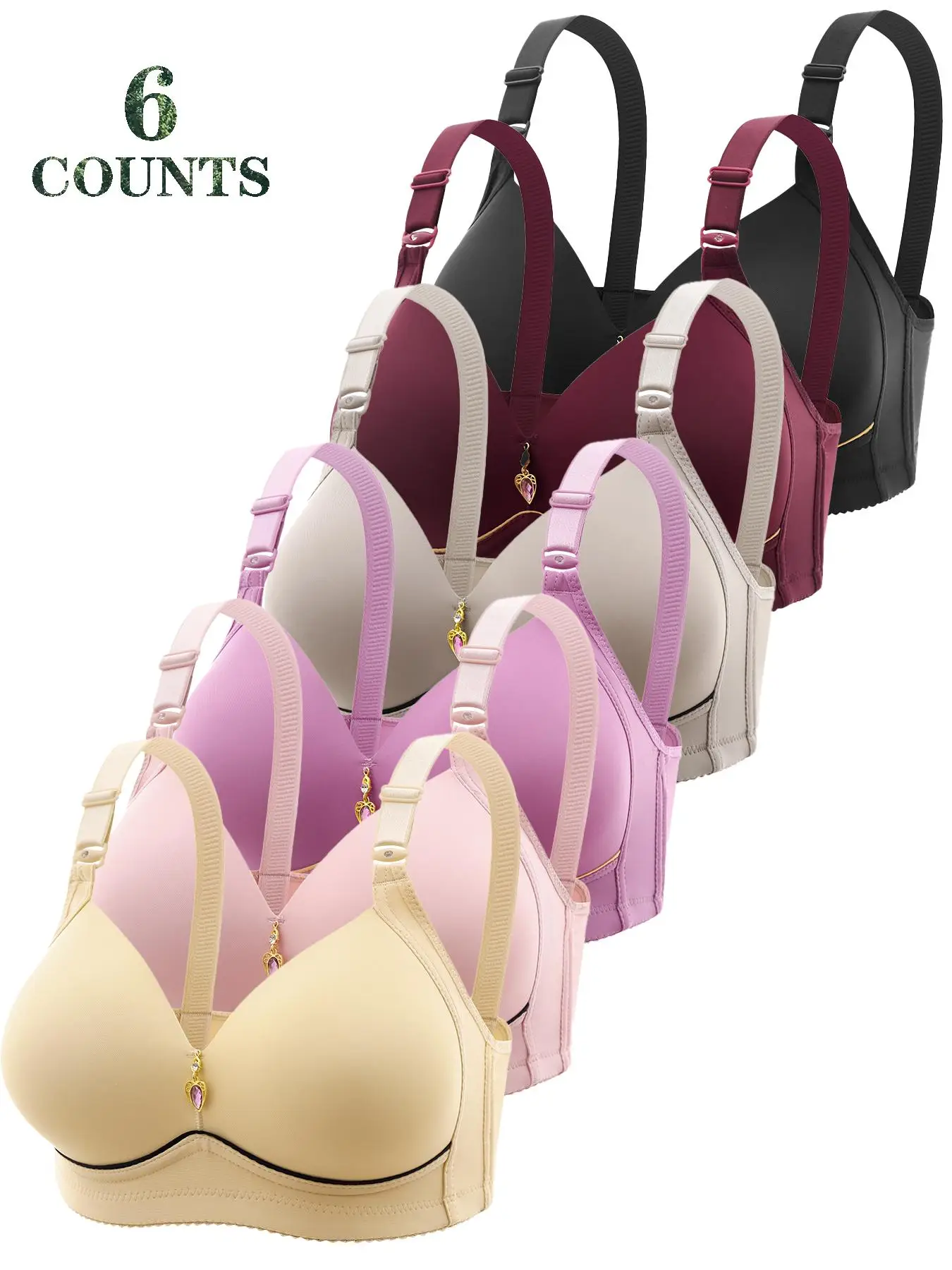 Women's Solid Rhinestone Decor Push Up Bra, Basic Casual Comfortable Breathable Bra for Daily Wear, Women's Lingerie for All Seasons, Pushbra, Womensw