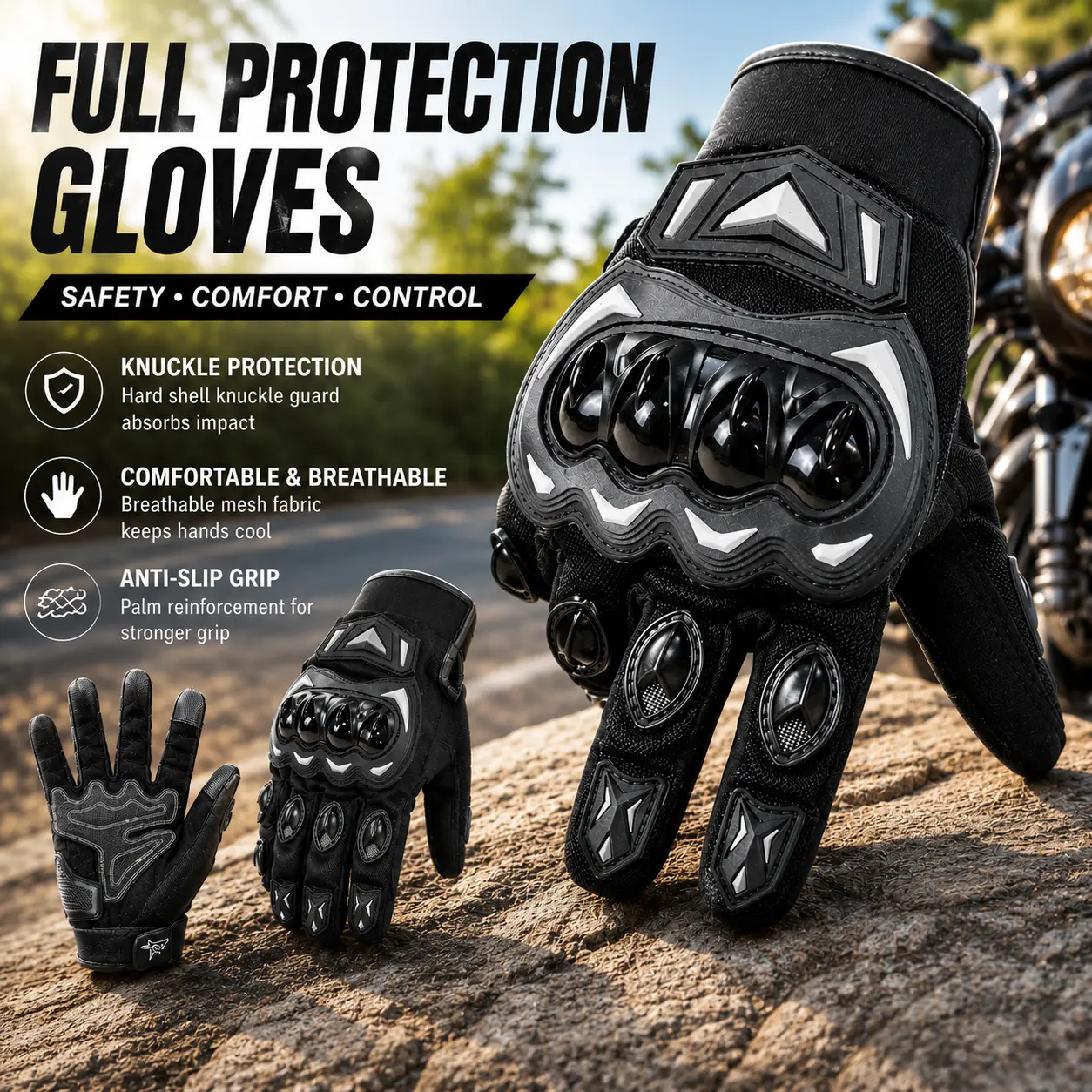 Unisex Touchscreen Motocross Gloves - Motorcycle Riding Gloves with Superior Protection, Breathable Design, Excellent Grip for Dirt Bike Use Dirtbike Gear