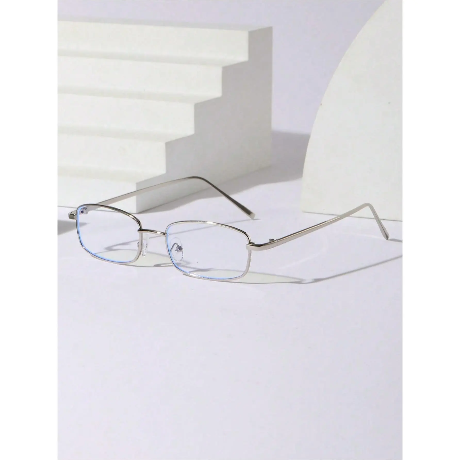 1pc Men's Small Rectangular Geometric Patternless Transparent Lens Metal Rim Decorative Schoolboy Style Clear Lens Glasses, Suitable For School And Office
