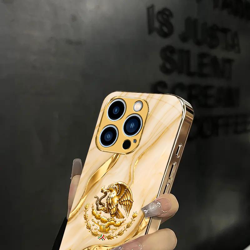 Suitable for [iPhone 14 Pro Max] high-end phone case🥰,Gold Marble Eagle,Golden Stone Texture Eagle Pattern Cover Shockproof Protective Durable Simple Daily Case For Everyone 952