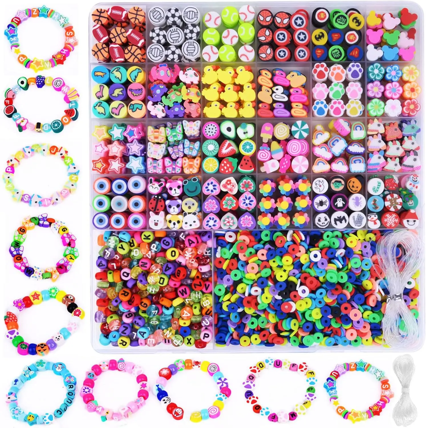2480pcs Polymer Clay Beads Charms for Bracelets Making Kit Cute Fun Charms Beads Friendship Bracelet Making DIY Arts Crafts Birthday Gifts Toys