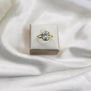 Gold Over Sterling Silver 3ct Oval Cut Solitaire & V Band Moissanite Ring Set