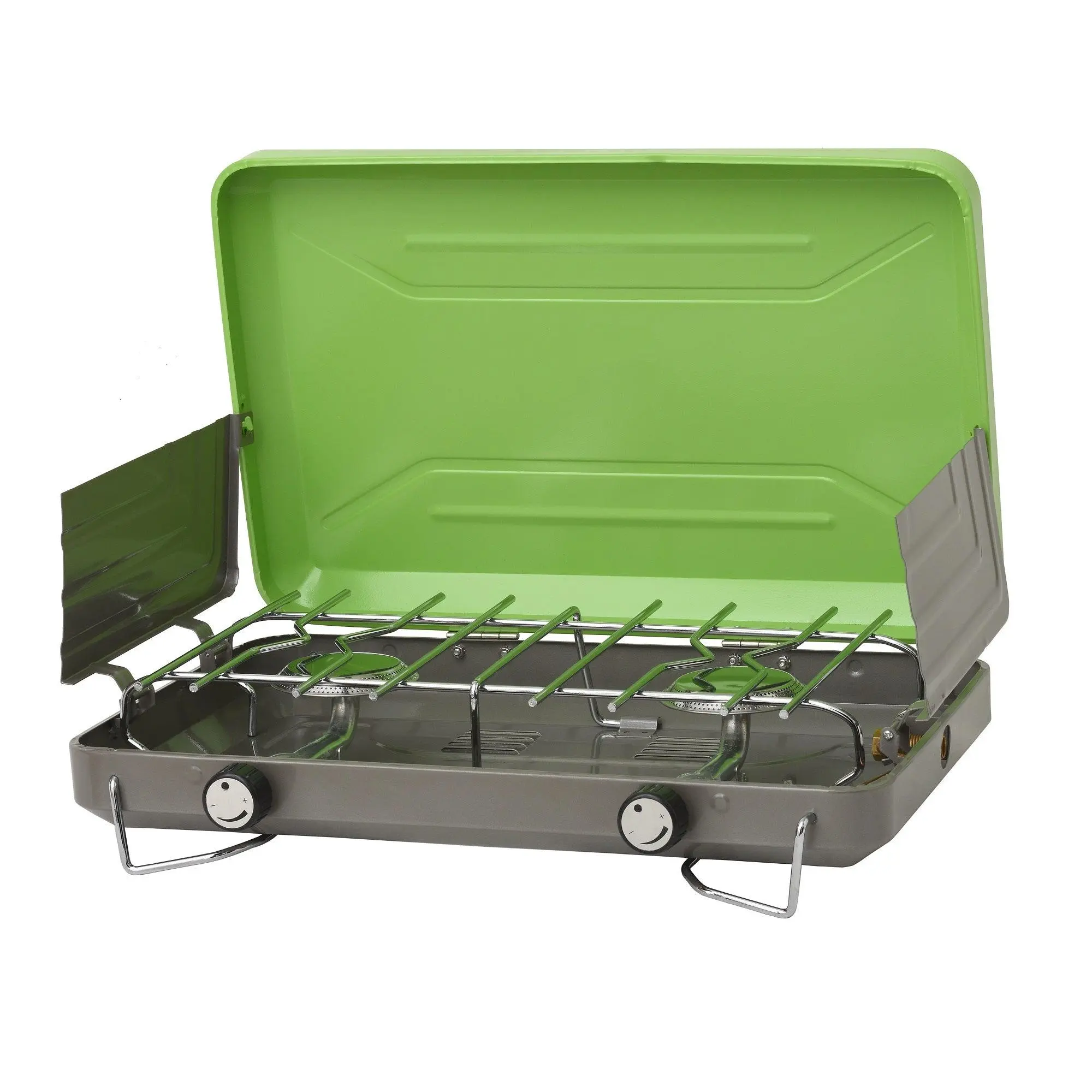 Flame King 2-Burner Portable Camping Stove Grill, Great for Outdoor Cooking, Backpacking, Compatible with 1LB Propane Gas Bottle