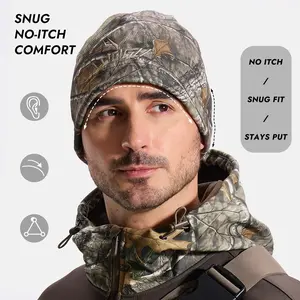 LOOGU Camo Fashion Beanie Hat for Hunting, Winter Skull Cap, Men’s Cuffed Beanie with Fleece brown