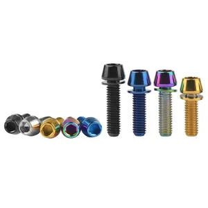 Wanyifa 4Pcs Titanium Ti M6 x 16 18 20 25mm Allen Hex Tapered Head Bolts With Washer Screw For Bicycle Stem