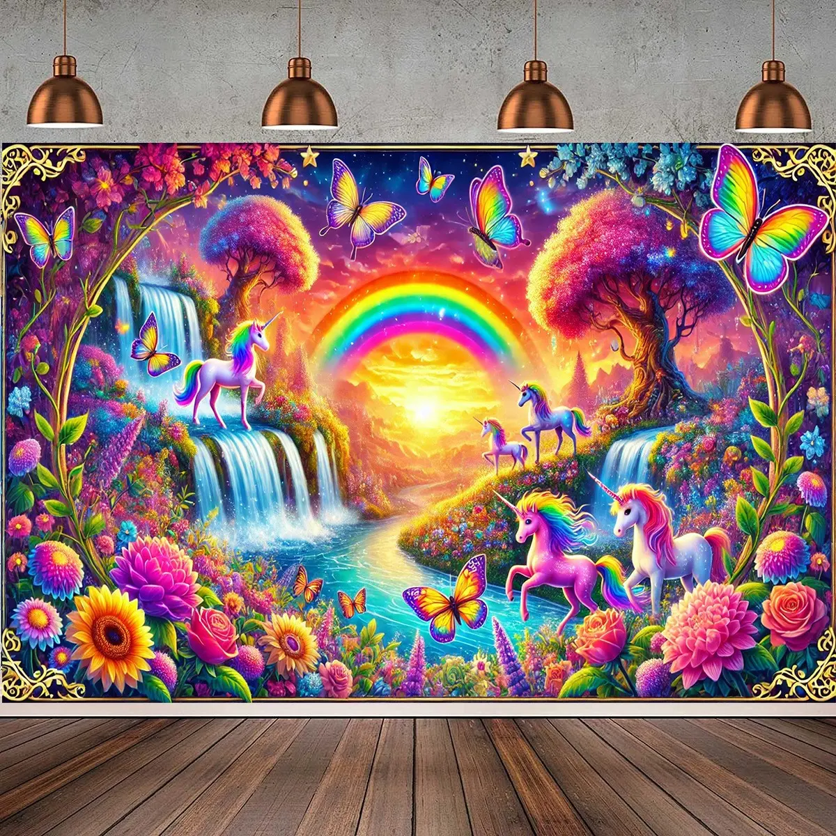 Magic Rainbow Unicorn Polyester Tapestry - Home Decor Wall Hanging Artwork for Bedroom, Living Room, Party Supplies