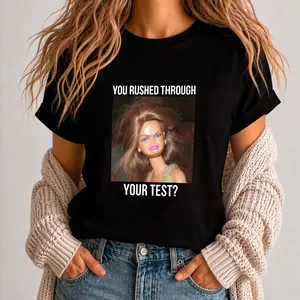 Funny Test Day Teacher T-Shirt, Sarcastic State Testing Coordinator Tee, Final Exam Week Teacher Team Graphic T-Shirt, Retro Doll Meme Humorous T-shirt for Women