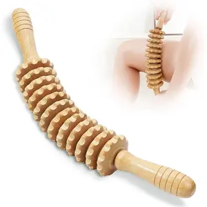 Wood Massage Roller Wood Therapy Massage Tools Body Roller Cellulite Roller Fascia Blaster Wooden Massager for Lymphatic Drainage, Maderoterapia, Pain Relief(Curved)