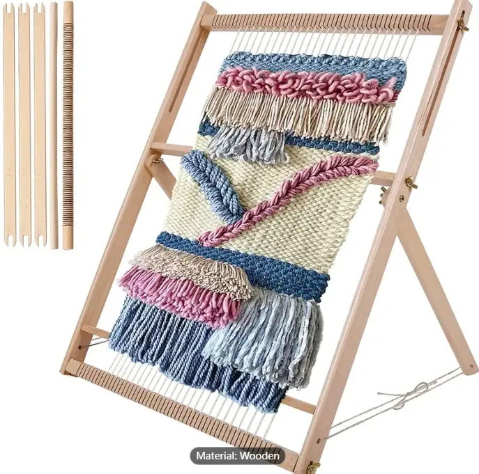 1pc Solid Beech Wooden Weaving Loom Kit, Large Loom Frame, Weaving Tapestry Kit For Beginner, Folding Adjustable Weaving Loom With Tools, Suitable For Manual Weaving, Handheld Weaving And Sitting Weaving, Gift For Mom