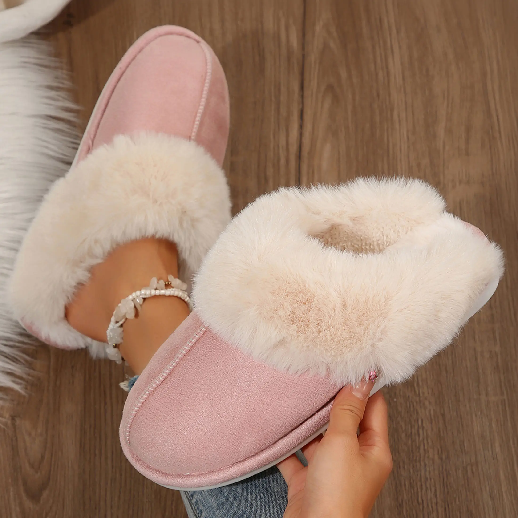 Women's Fuzzy Memory Foam Slippers Fluffy Winter Fleece Lined House Shoes Indoor and Outdoor