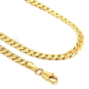 Mens Womens Gold Color Cut Flat Curb Cuban Link Chain 5mm Wide 18-24inch Length Jewelry Accessories for Men & Women