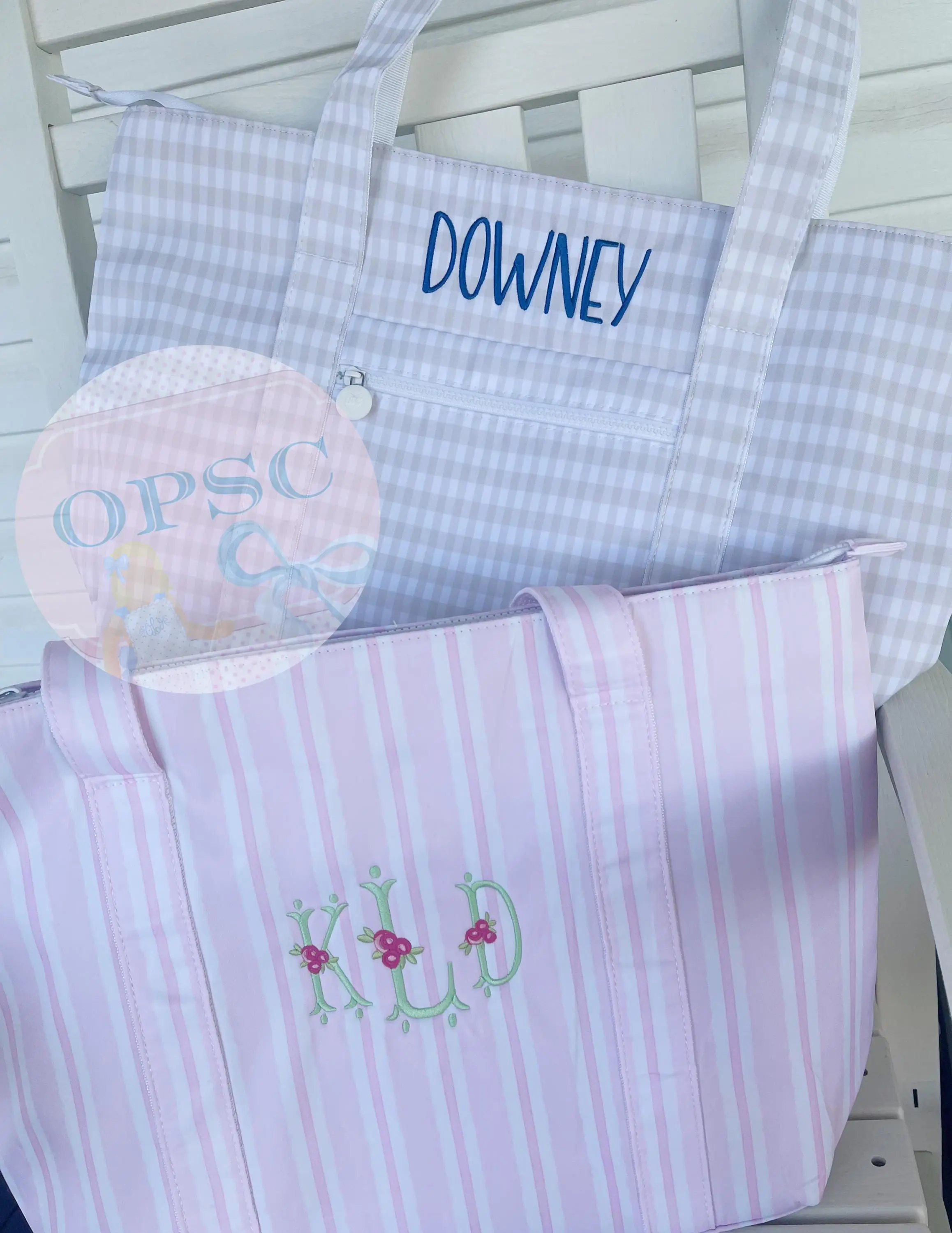 Personalized monogram nylon wipeable zipper tote bag