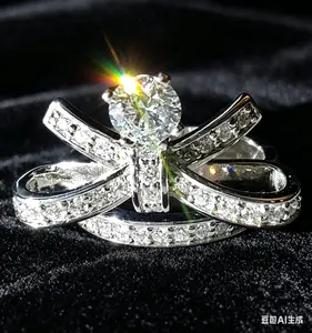 Silver 0.53ct+0.77ct Pave Bow Ring
