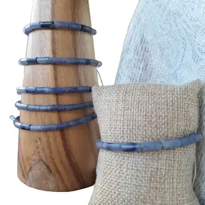 Sodalite Beads Macrame Adjustable Bracelet for Women with Beige Color Thread