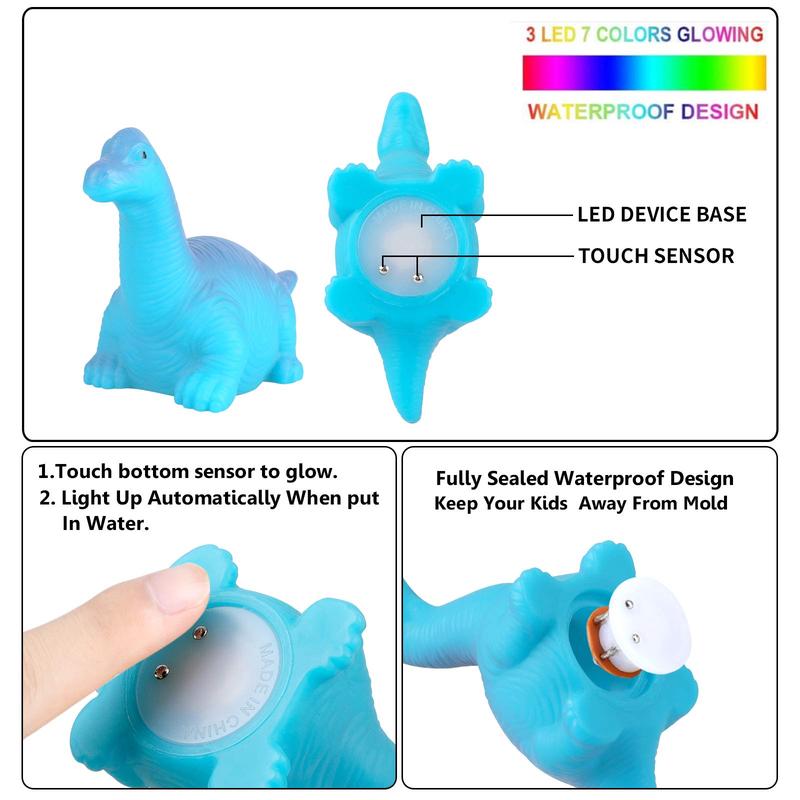 6/8/12 PCS Light-Up Floating Dinosaur Bath Toys Set, for Baby Toddler Nephew in Birthday Christmas Easter , Great Water Bathtub Shower Pool Bath Toy for Children Preschool