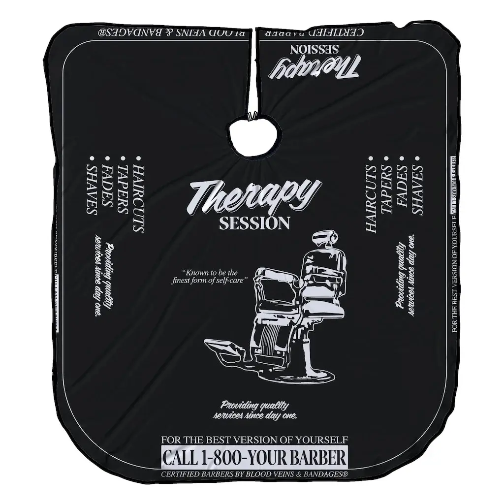 Call 1-800-YOUR BARBER Collector Style PRO Barber Cape – Black Therapy Session Professional Haircut Cape, Lightweight Breathable Hair-Repellent Salon Cutting Cover with Adjustable Snap Neck