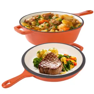 2-in-1 Cast Iron Dutch Oven Set Deep Pot & Skillet Lid for One-Pot Meals & Everyday Cooking Heavy-Duty Durable Cookware