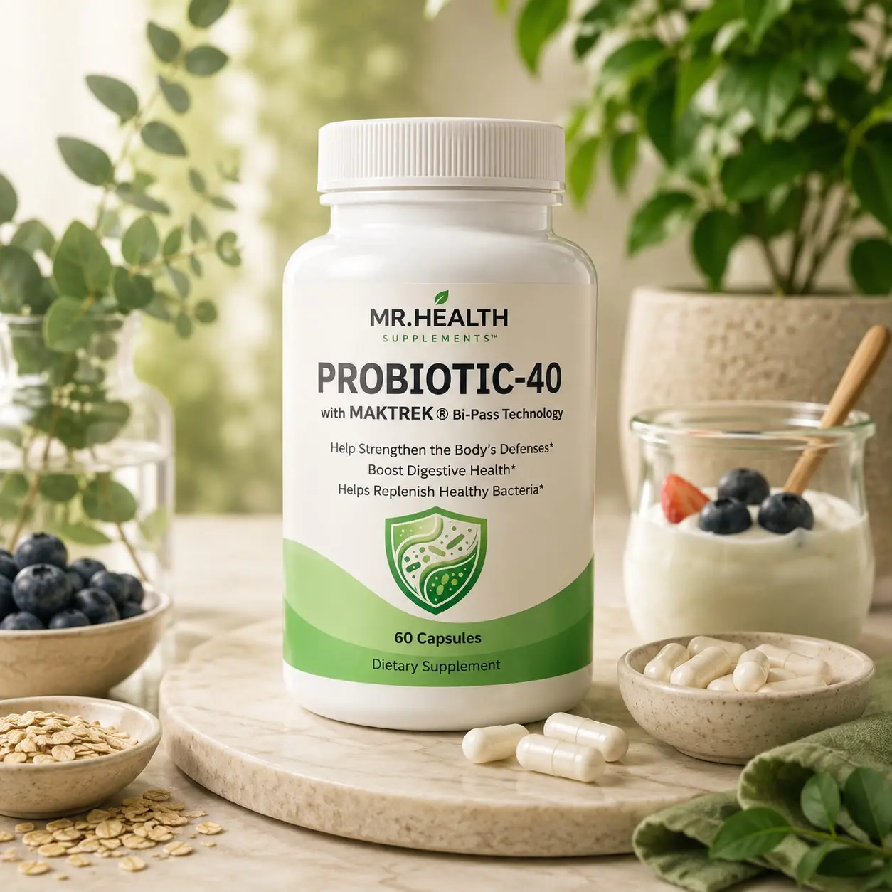 Probiotic-40 | 40 Billion CFU | MAKTREK Bi-Pass Technology | Digestive & Gut Health | 60 Capsules