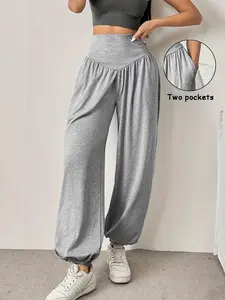 Teenage Girls' Ankle Cuff Pants, Light, Pocket Design, Casual Style, Comfortable Fit, Ideal for Daily Wear and Outdoor Activities
