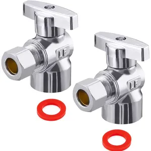 2 Pack Premium Brass Chrome Plated 1/2" FIP Female Thread x 3/8 Inch OD Compression Quarter Turn Water Angle Stop Shut Off Valve