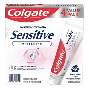 Colgate Sensitive Whitening Toothpaste, Cavity Protection Mint Toothpaste Gel, 6oz. 4 pk
