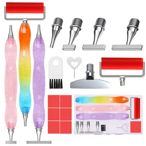 ZYNYXY 17PCS Ergonomic Diamond Art Pen Kits, with Multifunctional Metal Stainless Steel Screw Thin 1, 3, 6, 9, Tips, Correction Placers Roller Accessories(E-Purple+Pink+Color+ 5 PCS Tips)