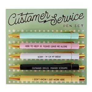 Customer Service Slogan Ballpoint Pen Set, 5 Counts/set 1.0mm Ballpoint Pen, Personalized Daily Writing Pen, Unique Office Gift for Colleagues
