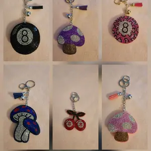 8-Ball and Mushroom Bag Charm Keychains - Assorted Colors and Designs for Everyday Use