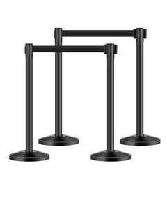 VEVOR Stanchion Post,  4 Pcs Stanchions with Retractable Belts, Carbon Steel Black Stanchions Queue with Sand Injection Hollow Base, Crowd Control Barriers for Theaters, Parties, Weddings, Exhibitions