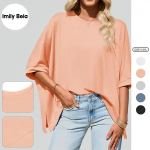Imily Bela Womens Oversized Tshirts Batwing Short Sleeve Asymmetric Hem Tops Summer Casual Loose Fit Tunic Tee Shirts SpringStatements