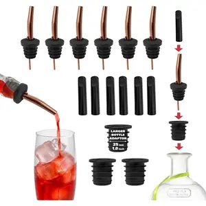 Stainless Steel Liquor Bar Bottle Pourers - Drip-Free Nozzle - Pour Spouts for Alcohol & Bartending - Universal Fit Speed Spout - Rust-Free & Easy Clean (Copper)